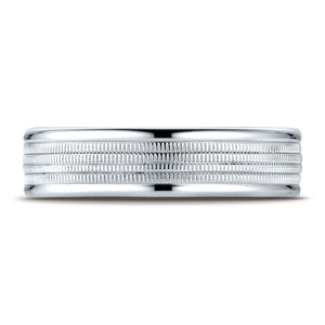 6mm High Polish Milgrain Round Edge Carved Wedding Band, in 14K White Gold | RockHer