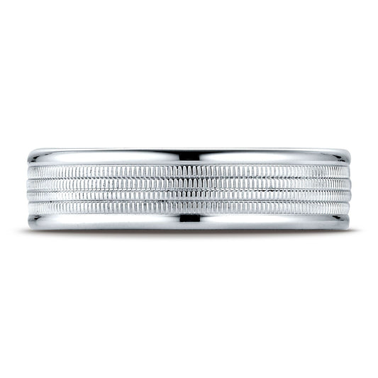 14k White Gold 6mm Comfort-fit Multi Milgrain Center High Polish Round Edge Design Band