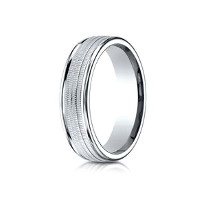 6mm High Polish Milgrain Round Edge Carved Wedding Band, in 18K White Gold | RockHer