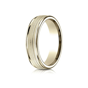 6mm High Polish Milgrain Round Edge Carved Wedding Band, in 14K Yellow Gold | RockHer