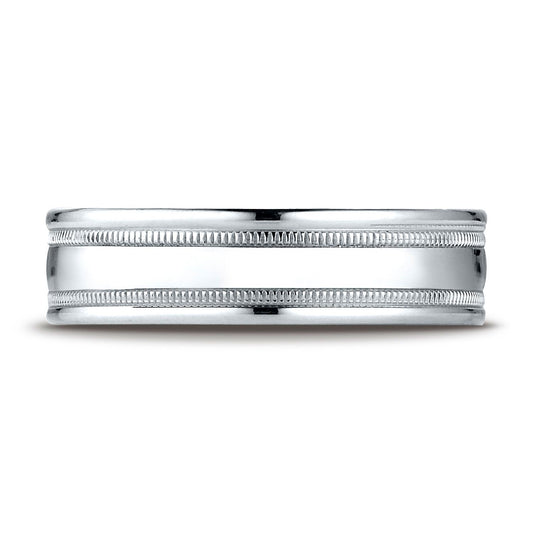 Platinum 6mm Comfort-fit High Polished With Milgrain Round Edge Carved Design Band