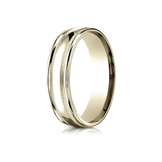 14k Yellow Gold 6mm Comfort-fit High Polished With Milgrain Round Edge Carved Design Band