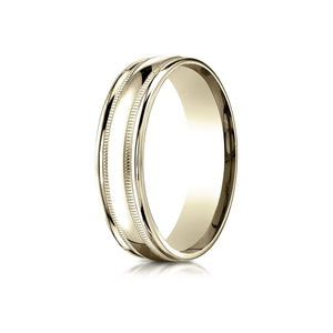 6mm High Polish Milgrain Round Edge Carved Wedding Band, in 14K Yellow Gold | RockHer