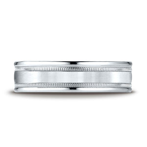 6mm Satin Finish Milgrain Round Edge Carved Wedding Band, in Platinum | RockHer
