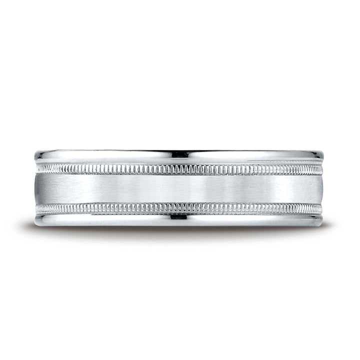 6mm Satin Finish Milgrain Round Edge Carved Wedding Band, in Platinum | RockHer