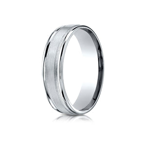 6mm Satin Finish Milgrain Round Edge Carved Wedding Band, in 18K White Gold | RockHer