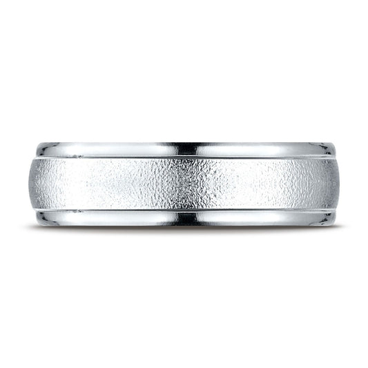 Platinum 6mm Comfort-fit Wired-finished High Polished Round Edge Carved Design Band