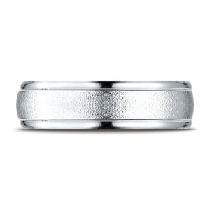 6mm Wired Finish High Polished Round Edge Carved Wedding Band, in Platinum | RockHer