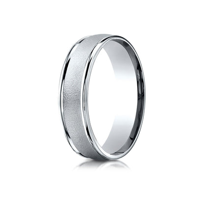 18k White Gold 6mm Comfort-fit Wired-finished High Polished Round Edge Carved Design Band
