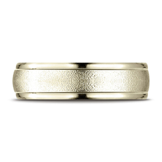 18k Yellow Gold 6mm Comfort-fit Wired-finished High Polished Round Edge Carved Design Band