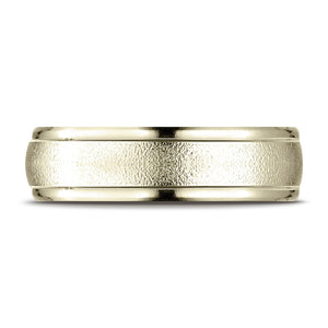 6mm Wired Finish High Polished Round Edge Carved Wedding Band, in 18K Yellow Gold | RockHer