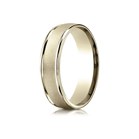 14k Yellow Gold 6mm Comfort-fit Wired-finished High Polished Round Edge Carved Design Band