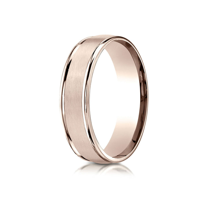 6mm Satin Finish High Polished Round Edge Carved Wedding Band, in 14K Rose Gold | RockHer