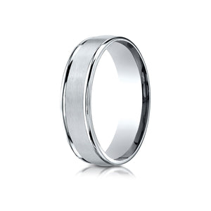 6mm Satin Finish High Polished Round Edge Carved Wedding Band, in 18K White Gold | RockHer
