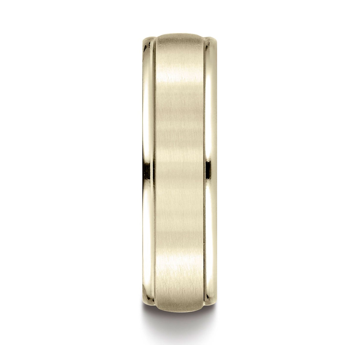 14k Yellow Gold 6mm Comfort-fit Satin Finish High Polished Round Edge Carved Design Band