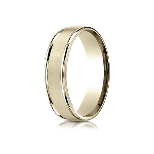 14k Yellow Gold 6mm Comfort-fit Satin Finish High Polished Round Edge Carved Design Band