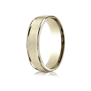 6mm Satin Finish High Polished Round Edge Carved Wedding Band, in 14K Yellow Gold | RockHer