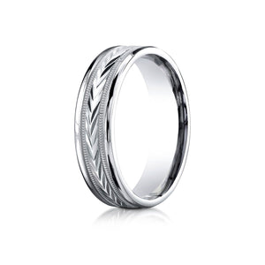 6mm Satin Finish High Polished Center Trim Carved Wedding Band, in 18K White Gold | RockHer