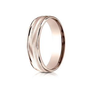 6mm High Polish Round Edge Carved Wedding Band, in 14K Rose Gold | RockHer
