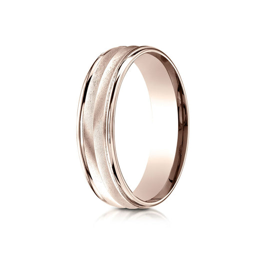 14k Rose Gold 6mm Comfort-fit Chevron Design High Polished Round Edge Carved Design Band