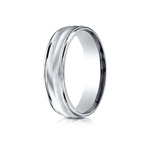 6mm High Polish Round Edge Carved Wedding Band, in 14K White Gold | RockHer