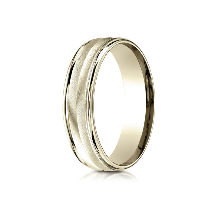 6mm High Polish Round Edge Carved Wedding Band, in 18K Yellow Gold | RockHer