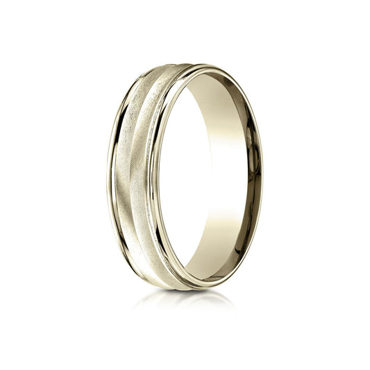 14k Yellow Gold 6mm Comfort-fit Chevron Design High Polished Round Edge Carved Design Band