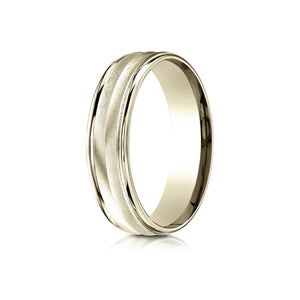 6mm High Polish Round Edge Carved Wedding Band, in 14K Yellow Gold | RockHer