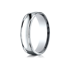 6mm High Polish Round Edge Carved Wedding Band, in 14K White Gold | RockHer