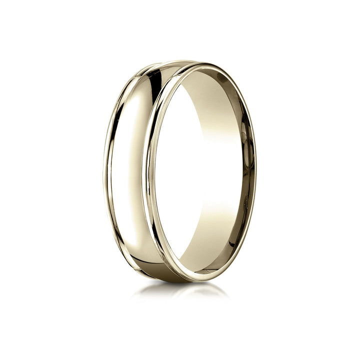 6mm High Polish Round Edge Carved Wedding Band, in 14K Yellow Gold | RockHer