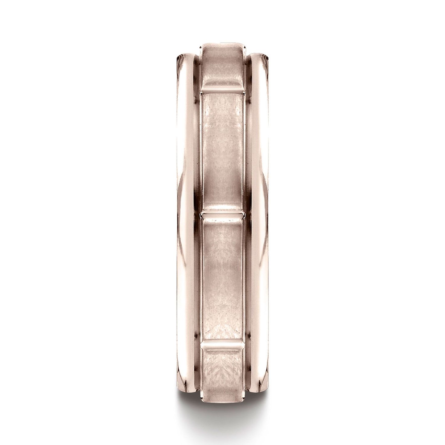 14k Rose Gold 6mm Comfort-fit Satin-finished 8 High Polished Center Cuts And Round Edge Carved Design Band