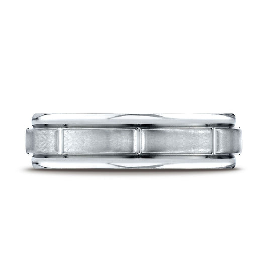Platinum 6mm Comfort-fit Satin-finished 8 High Polished Center Cuts And Round Edge Carved Design Band