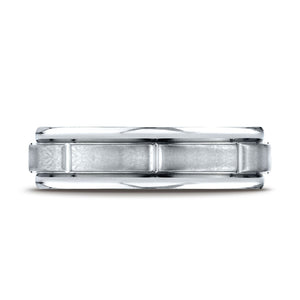 6mm Satin Finish High Polished Center Cut Carved Wedding Band, in Platinum | RockHer