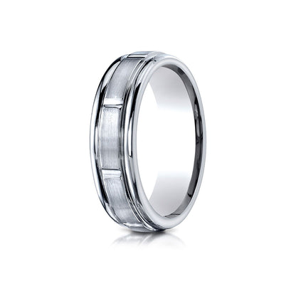 Platinum 6mm Comfort-fit Satin-finished 8 High Polished Center Cuts And Round Edge Carved Design Band