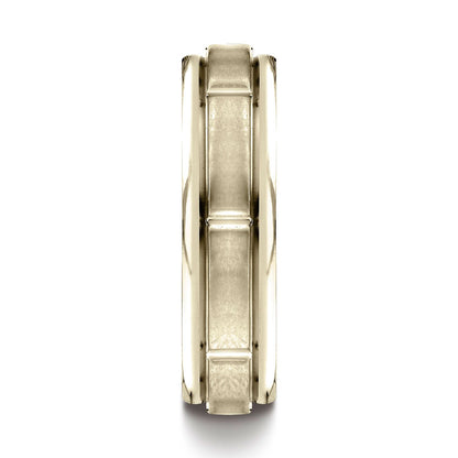 18k Yellow Gold 6mm Comfort-fit Satin-finished 8 High Polished Center Cuts And Round Edge Carved Design Band