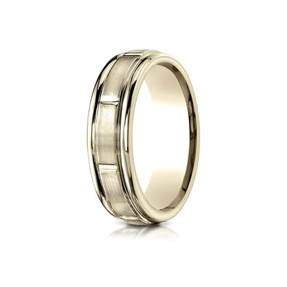 14k Yellow Gold 6mm Comfort-fit Satin-finished 8 High Polished Center Cuts And Round Edge Carved Design Band