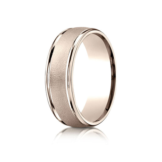 14k Rose Gold 7mm Comfort-fit Wired-finished High Polished Round Edge Carved Design Band