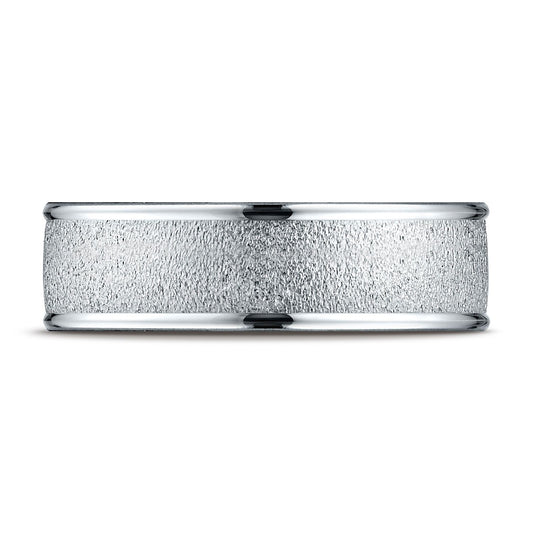 Platinum 7mm Comfort-fit Wired-finished High Polished Round Edge Carved Design Band