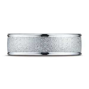 7mm Wired Finish High Polished Round Edge Carved Wedding Band, in Platinum | RockHer