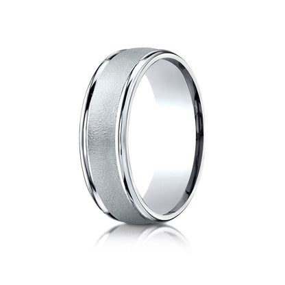 Platinum 7mm Comfort-fit Wired-finished High Polished Round Edge Carved Design Band