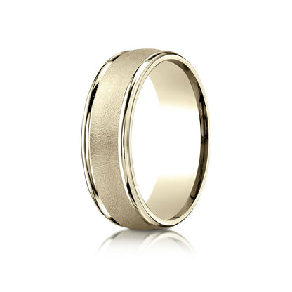 14k Yellow Gold 7mm Comfort-fit Wired-finished High Polished Round Edge Carved Design Band