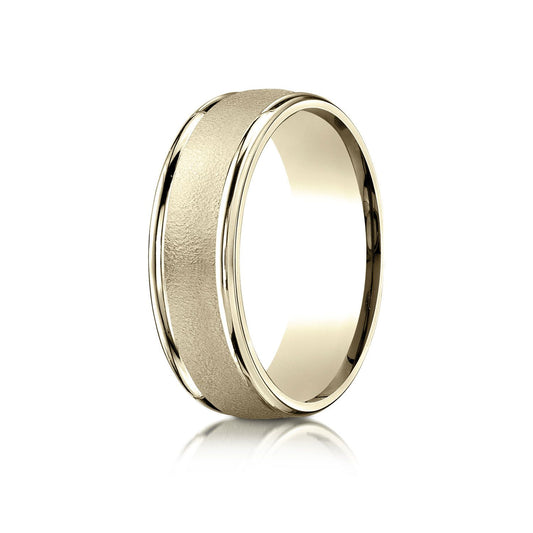 18k Yellow Gold 7mm Comfort-fit Wired-finished High Polished Round Edge Carved Design Band