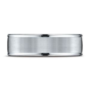 7mm Satin Finish High Polished Round Edge Carved Wedding Band, in Platinum | RockHer