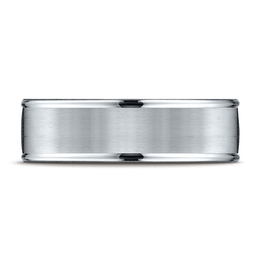 Platinum 7mm Comfort-fit Satin Finish High Polished Round Edge Carved Design Band