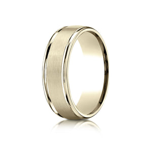 7mm Satin Finish High Polished Round Edge Carved Wedding Band, in 14K Yellow Gold | RockHer