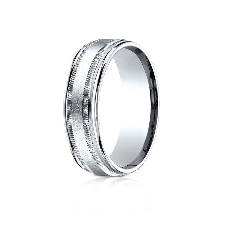 7mm Round Edge Swirl Finish Carved Wedding Band, in 14K White Gold | RockHer