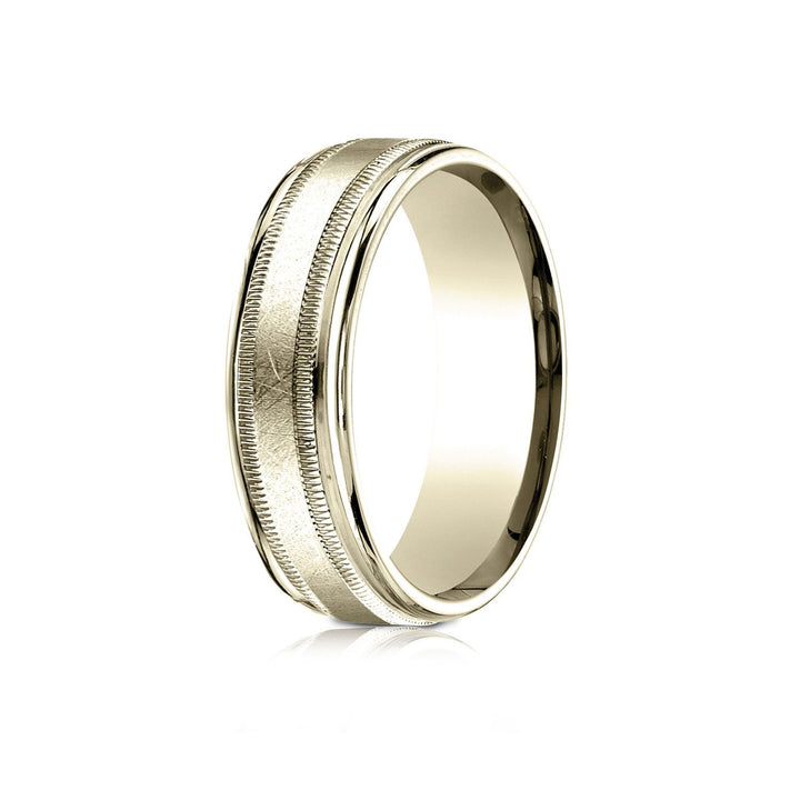 7mm Round Edge Swirl Finish Carved Wedding Band, in 18K Yellow Gold | RockHer