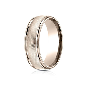 7mm Florentine Center High Polish Round Edge Carved Wedding Band, in 14K Rose Gold | RockHer