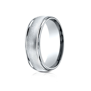7mm Florentine Center High Polish Round Edge Carved Wedding Band, in 14K White Gold | RockHer
