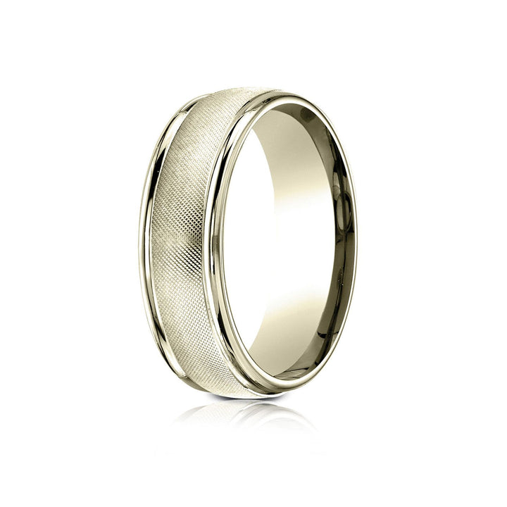 7mm Florentine Center High Polish Round Edge Carved Wedding Band, in 18K Yellow Gold | RockHer